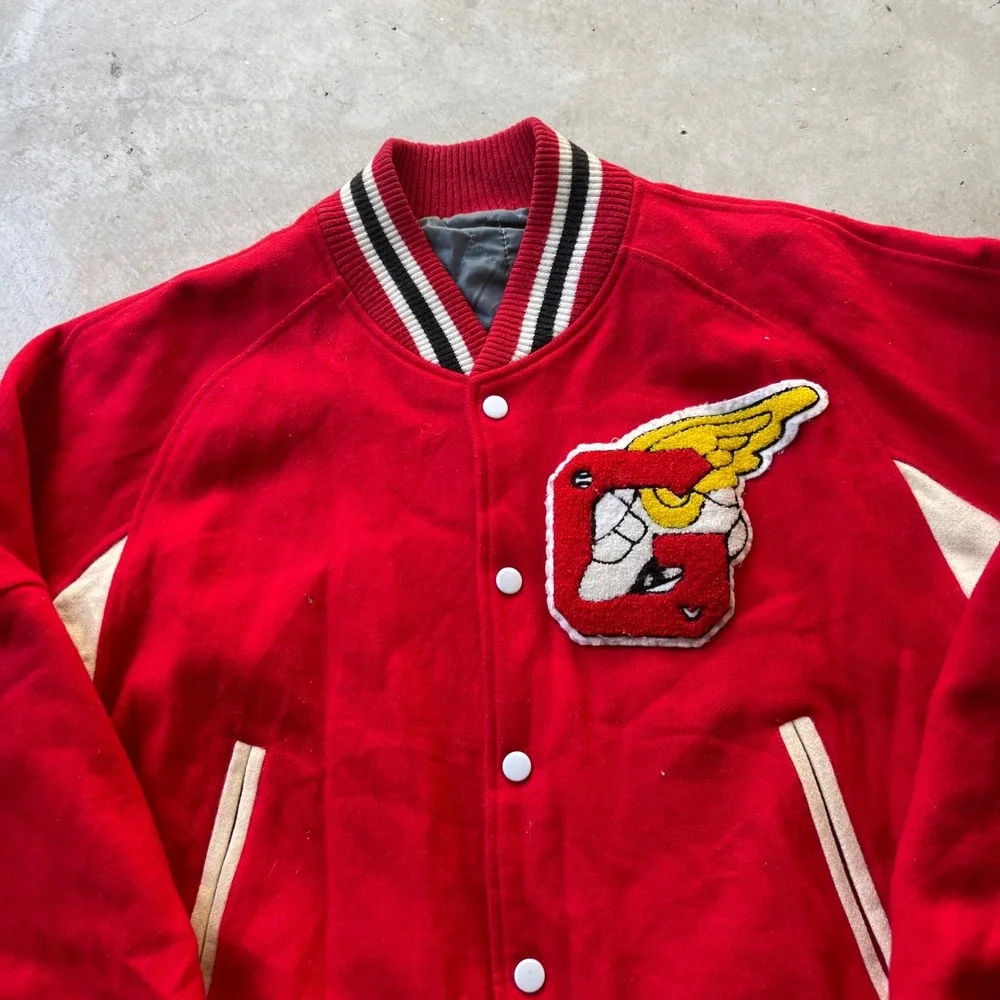 Vintage 1968 Watts Junior Olympics Varsity Jacket Red Wool Los Angeles Mens L